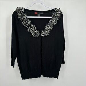 IB Diffusion Women Romantic Textured Cardigan Sz L Floral Applique Soft Feminine